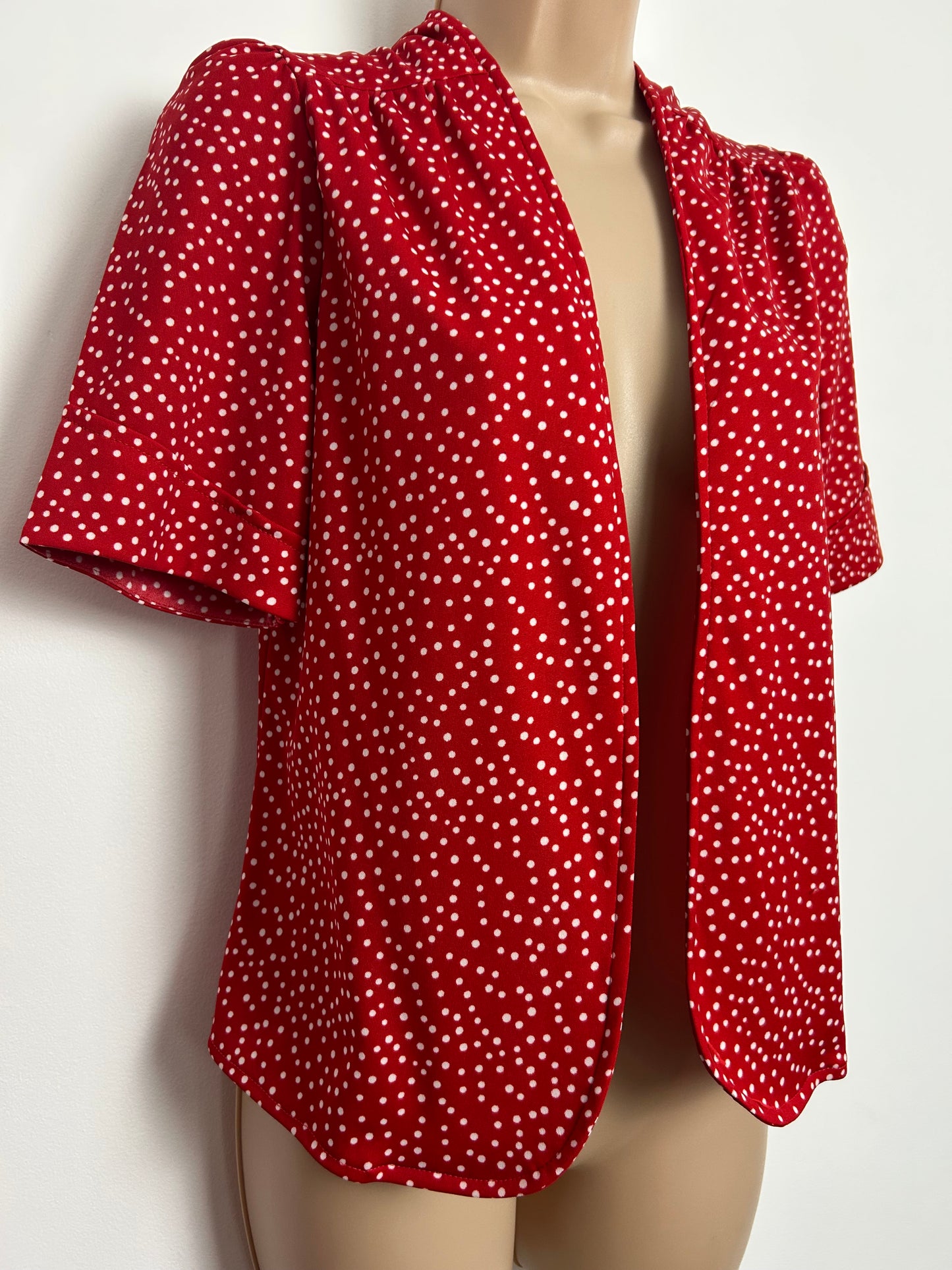 Vintage 1980s Up To Size 12-14 Red & White Polka Dot Open Fronted Cover Up
