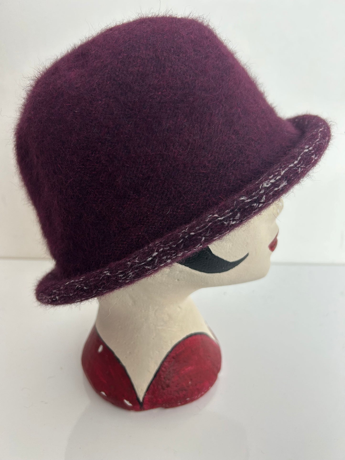 Vintage Burgundy Wool & Angora Mix Semi Structured Hat