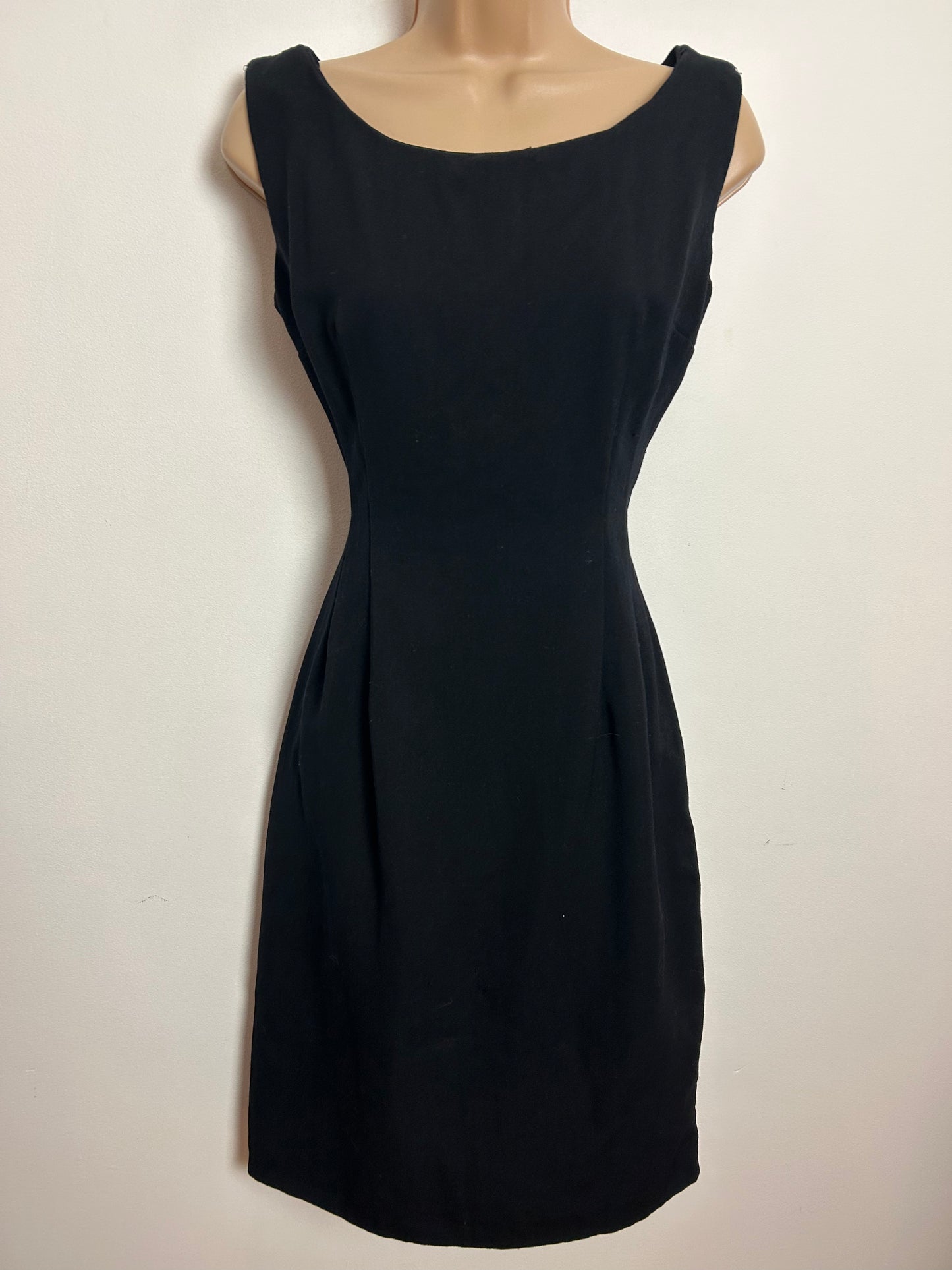 Vintage 1960s UK Size 8 Black Gaberdine Hour Glass Little Black Dress