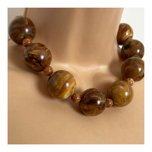 Vintage 1960s Very Chunky Marble Effect Large Bead Choker Necklace