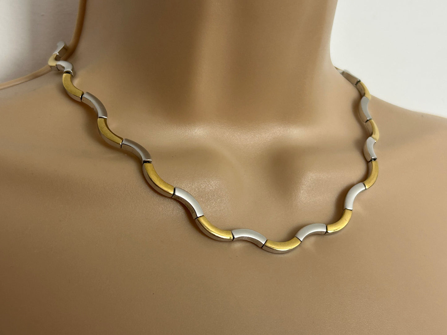 Vintage Silver & Gold Wavy Design Choker Necklace