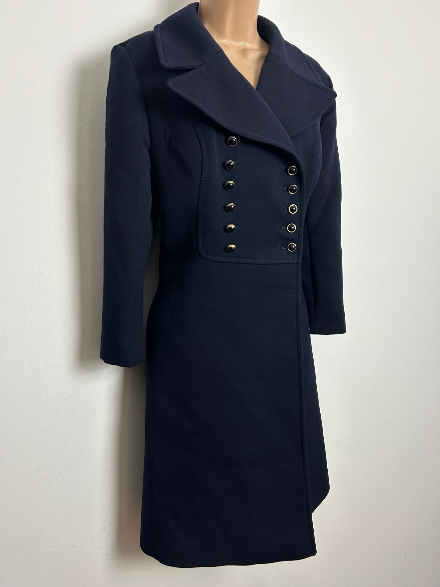 Vintage 1970s KEMPER Size 12 Navy Blue Pure New Wool Double Breasted Military Style Pea Coat