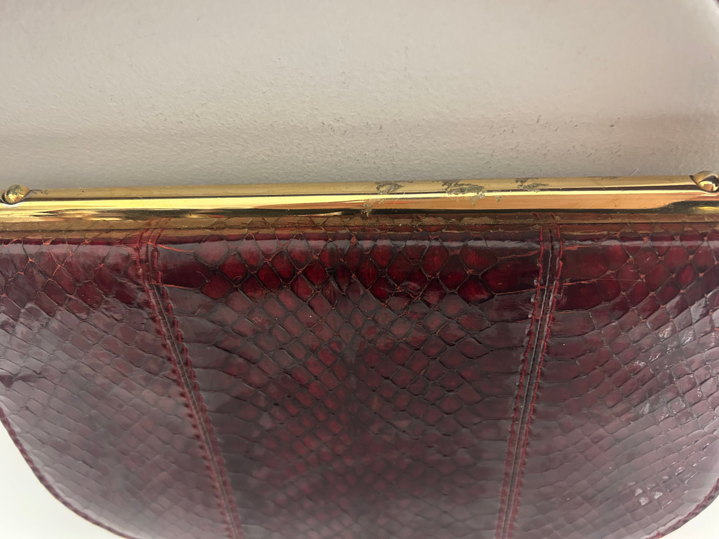 Vintage 1970s MAGLI Made In Italy Red Oxblood Snake Skin Unusual Shaped Handbag
