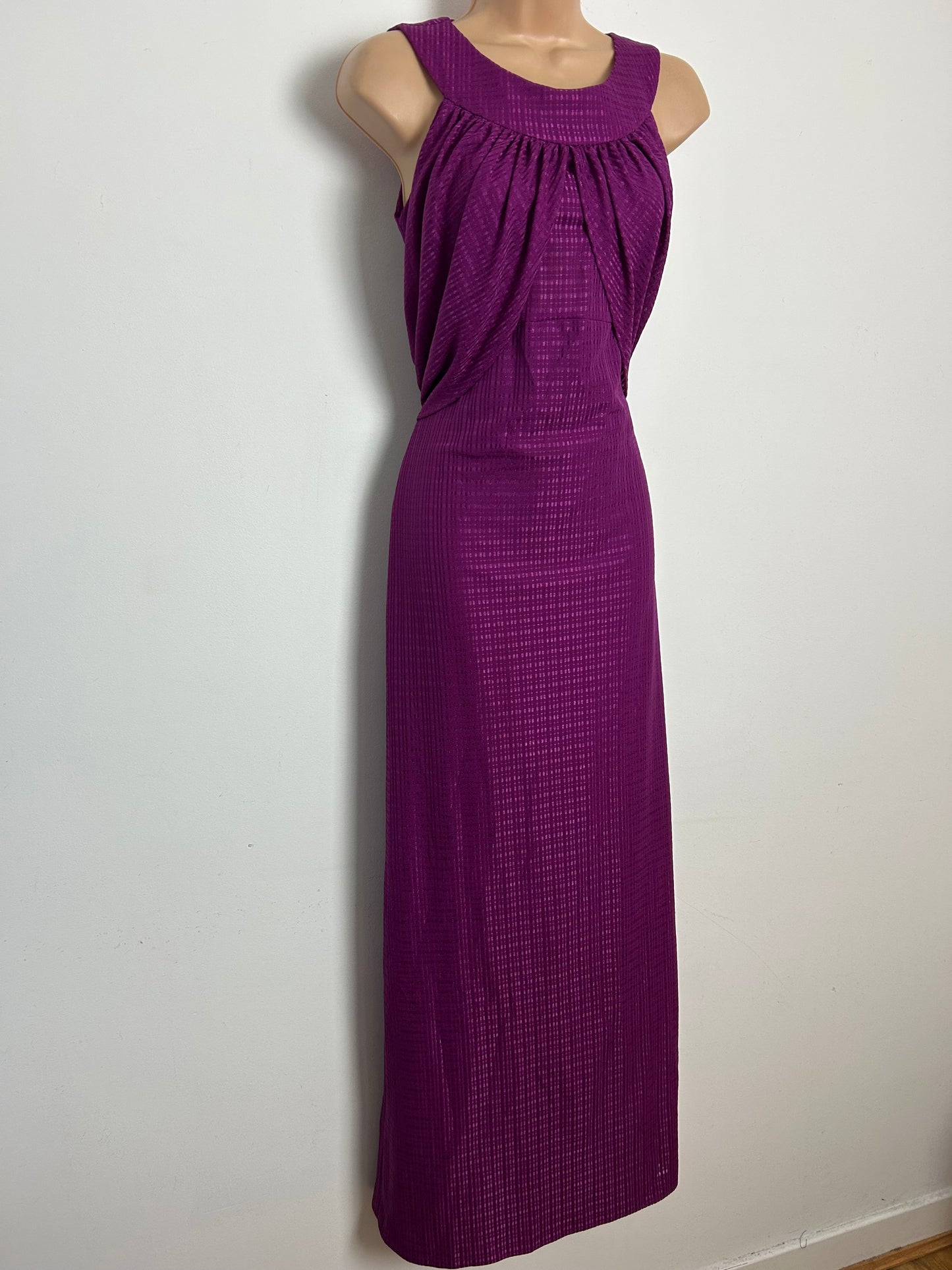 Vintage Late 1970s Size 12 Magenta Two Piece Maxi Dress With Matching Cover Up