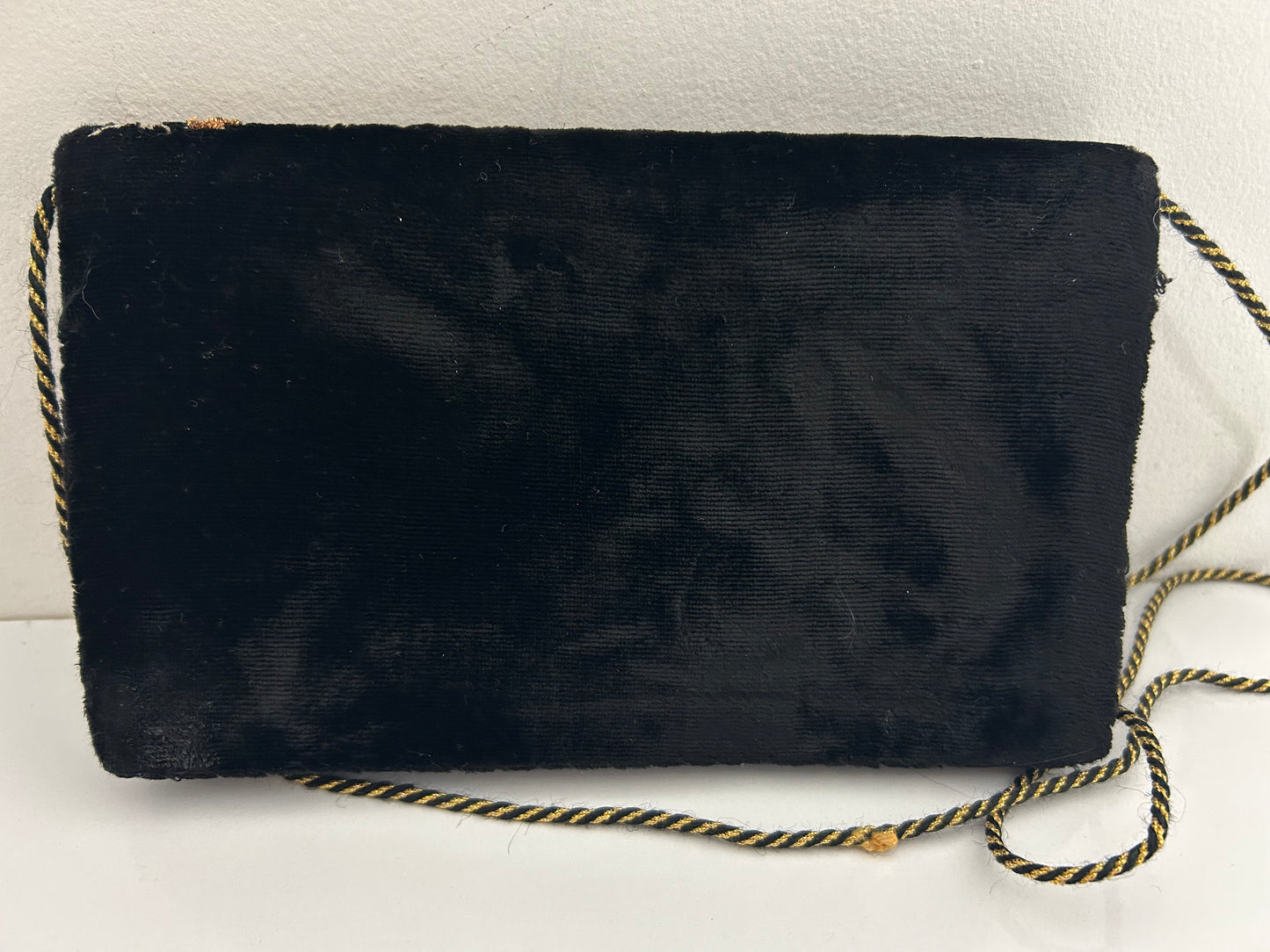 Vintage 1960s Zardosi Black Velvet & Gold Embroidered Peacock Design Shoulder Bag