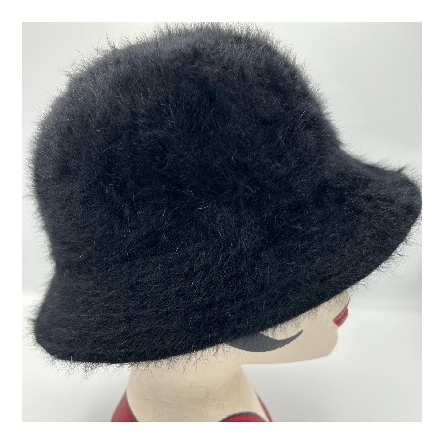 Vintage 1980s Black Super Soft Angora Mix Bucket Hat