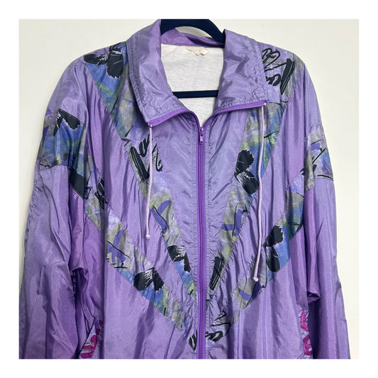 Vintage 1980s Up To Size 16 Lilac Patterned Shell Suit Jacket/Windbreaker
