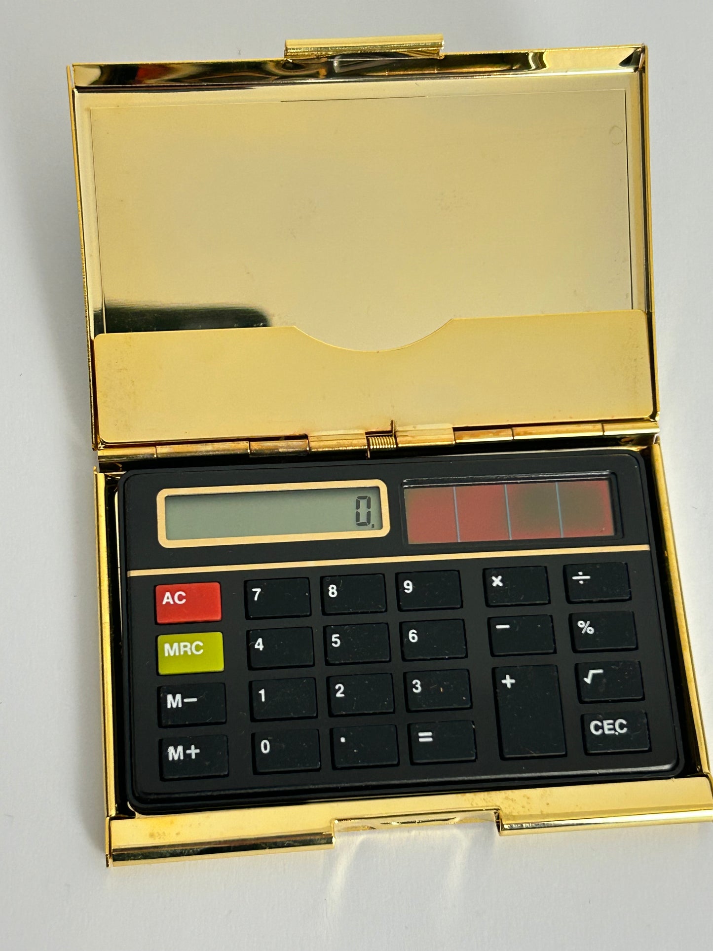 Vintage RARE 1970s STRATTON Gold & Black Solar Powered Pocket Calculator In Pouch