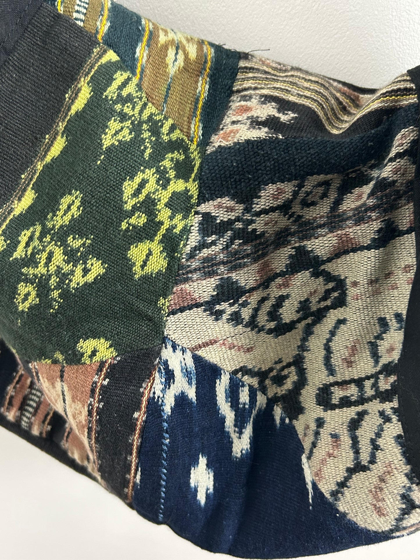 Vintage IKAT ART Collections Black Woven Tapestry 100% Cotton Boho Hippie Tote Bag