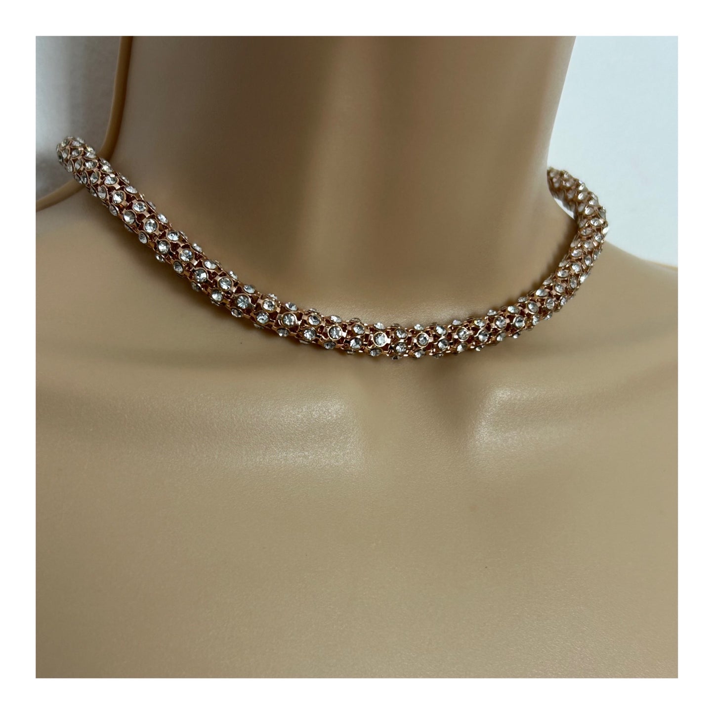 Modern Gold Tone Diamante Set Lightweight Choker Style Necklace With Toggle Clasp