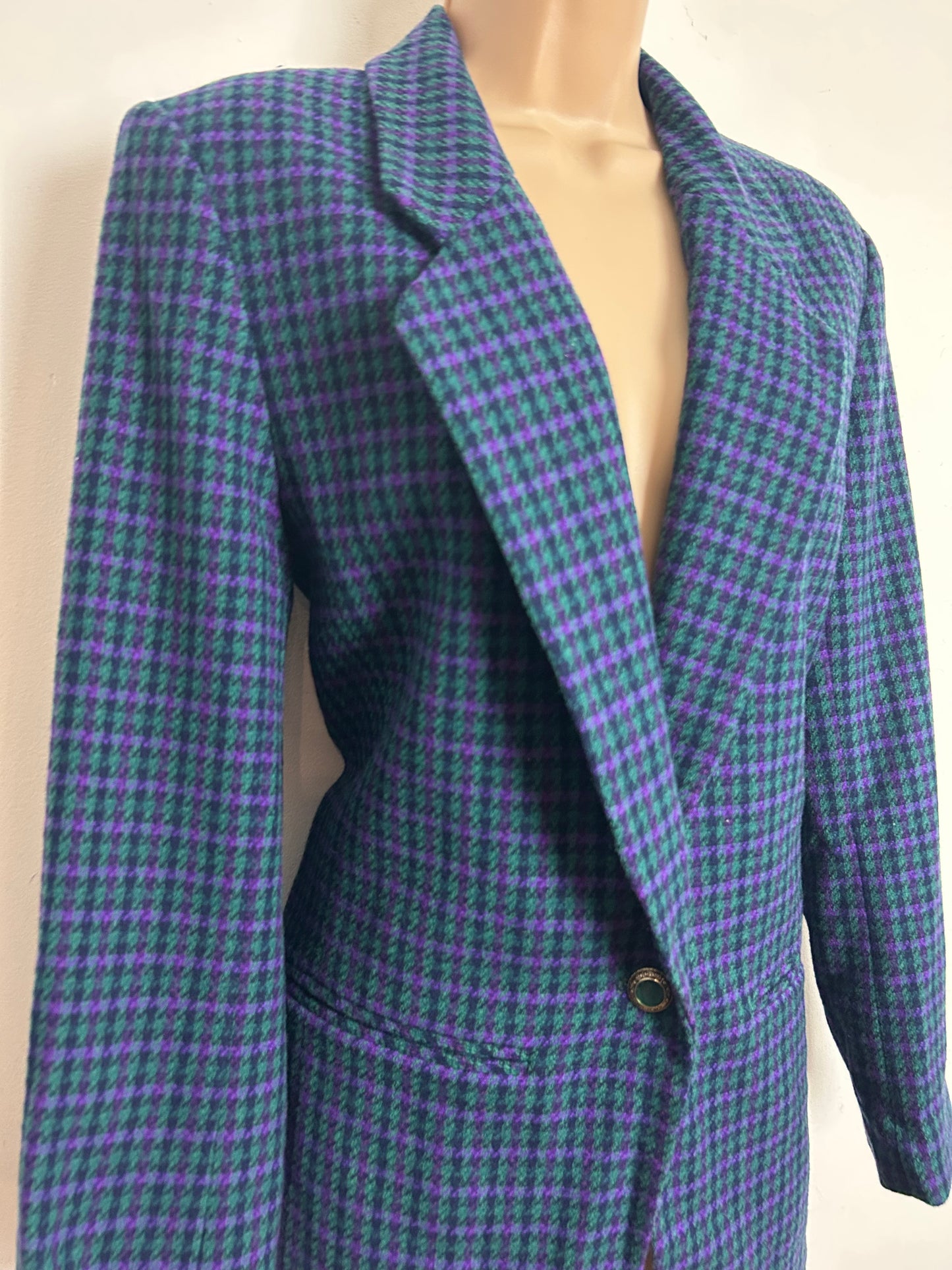 Vintage 1970s PENDLETON WOOLEN MILLS Size 10 Teal & Purple Virgin Wool Hounds Tooth Check Blazer