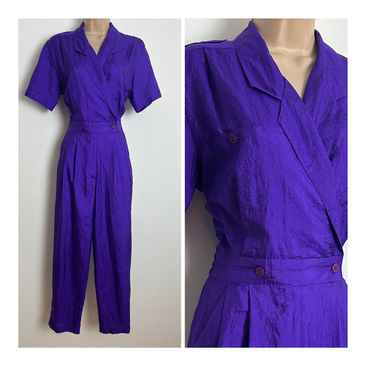 Vintage 1980s LAURA & JAYNE COLLECTION Size 10 Purple Short Sleeve Jumpsuit