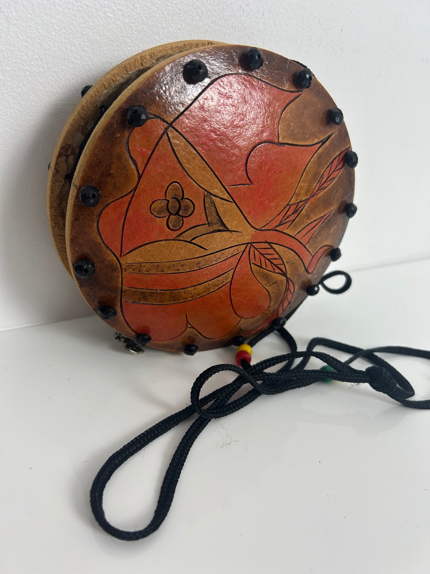 Hand Carved Hand Pained Jamaican Wooden Disc Small Purse