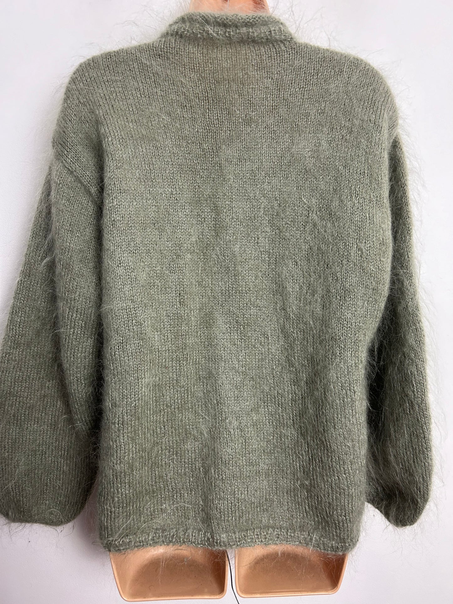 Vintage 1980s Up To Size 16 Sage Green Mohair Mix Long Sleeve Cardigan