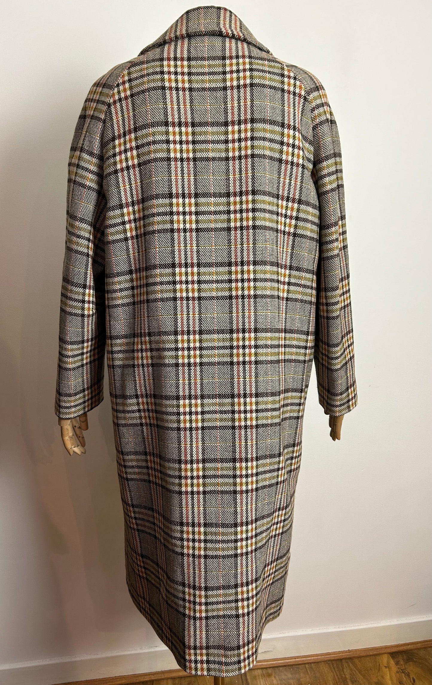 Vintage LAURE OF LEICESTER UK Size 14-16 Brown Cream & Rust Check Double Breasted Winter Coat