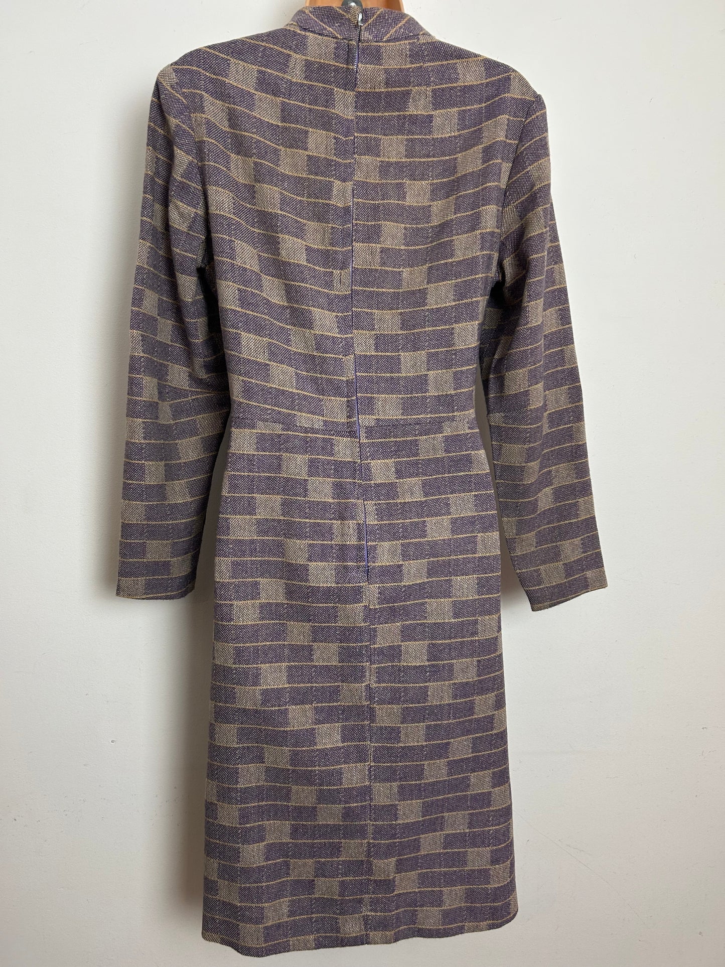 Vintage 1960s DANDI BY BERKERTEX Size 12-14 Mauve & Beige Check Print Wool Mix Mod Dress