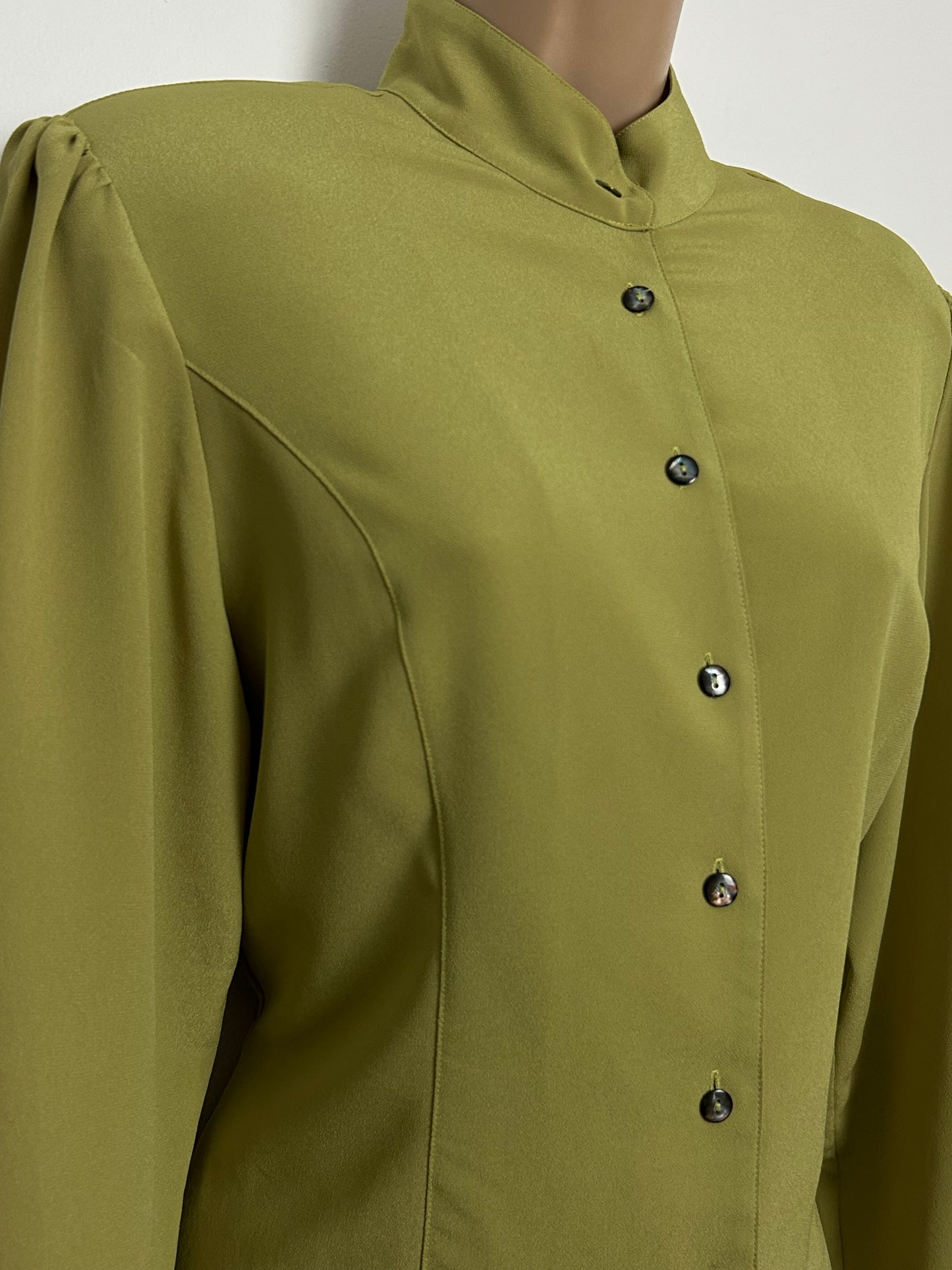 Vintage 1980s C&A Size 12 Olive Green Long Sleeve Blouse