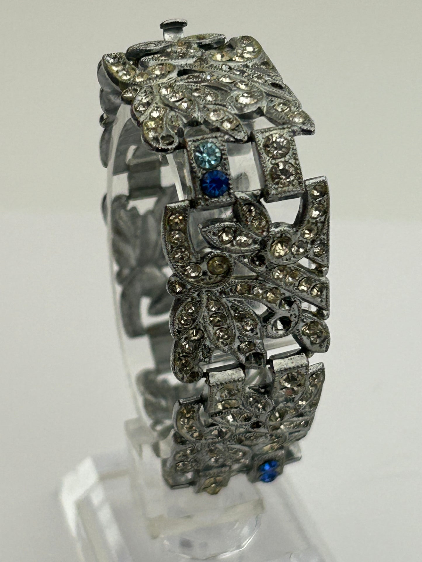 Vintage 1960s Silver Tone Paste Diamante Panelled Bracelet - Please Read