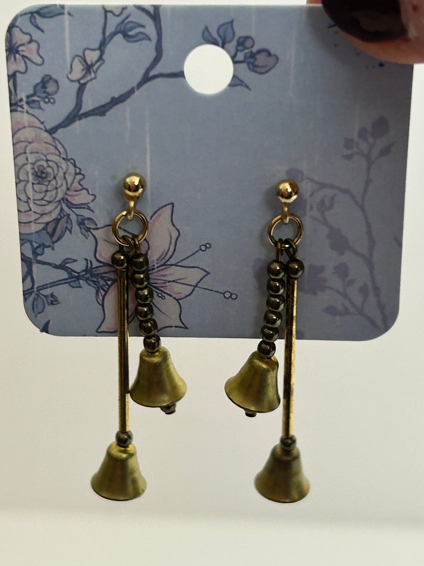 Vintage Gold Tone Double Bell Dangling Earrings
