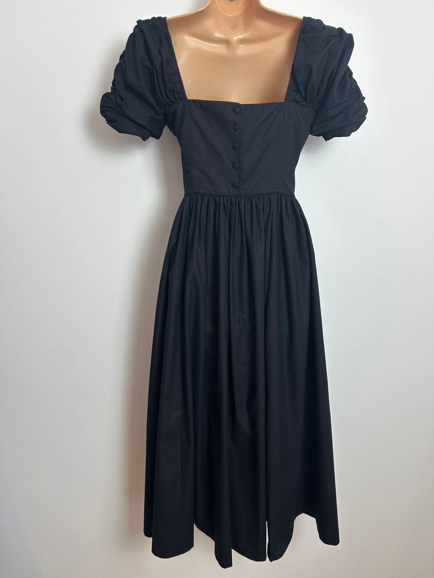 Vintage 1980s LAURA ASHLEY Size 10 (14 On Labels) Black Cotton Boned Princess Ballgown Dress
