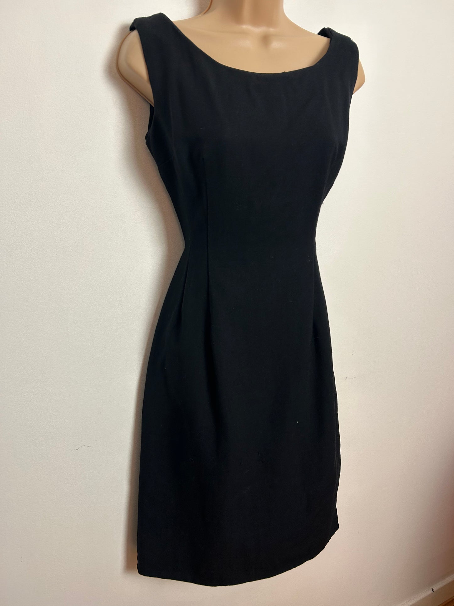 Vintage 1960s UK Size 8 Black Gaberdine Hour Glass Little Black Dress