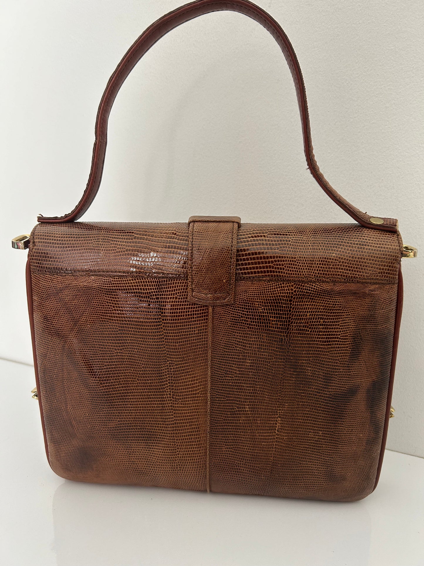 Vintage J. PEREZ VALENCIA SPAIN Brown Leather Reptile Skin Handbag