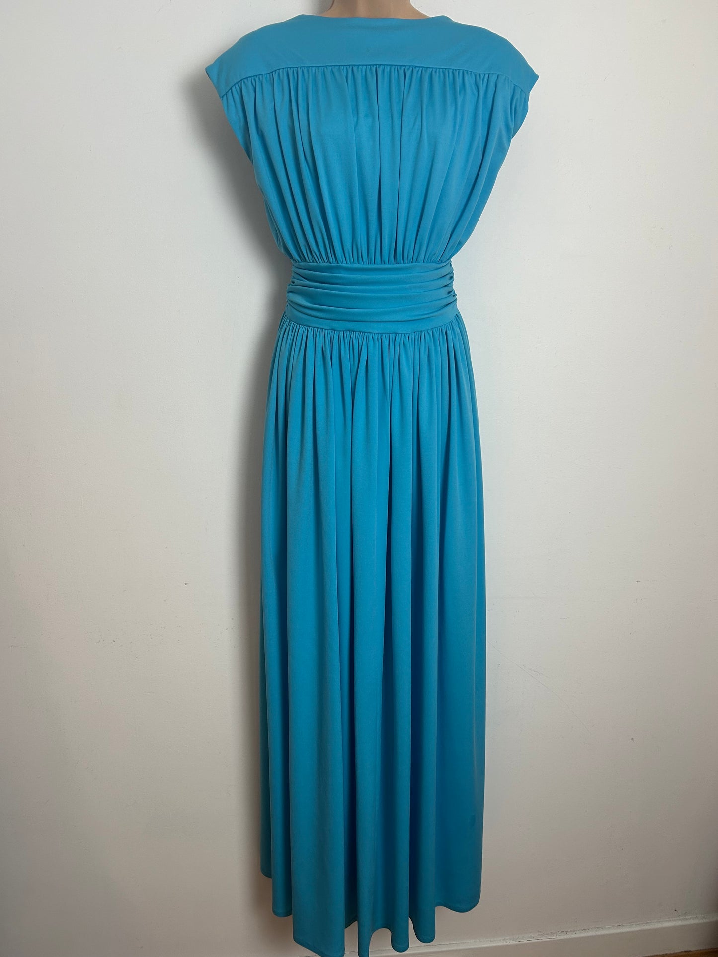 Vintage 1970s SUSAN SMALL Size 10 Sky Blue Grecian Style Occasion Maxi Dress