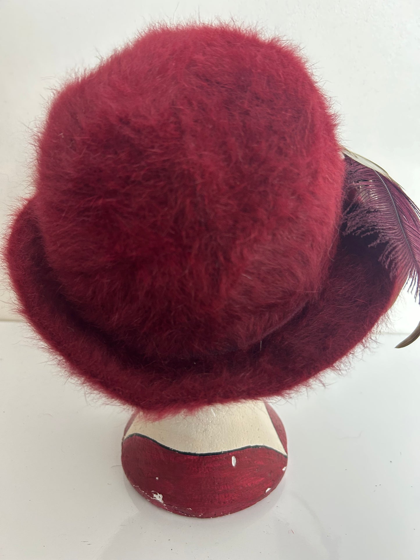 Vintage 1970s Maroon Angora Mix Feather Trim Traditional Austrian Hat