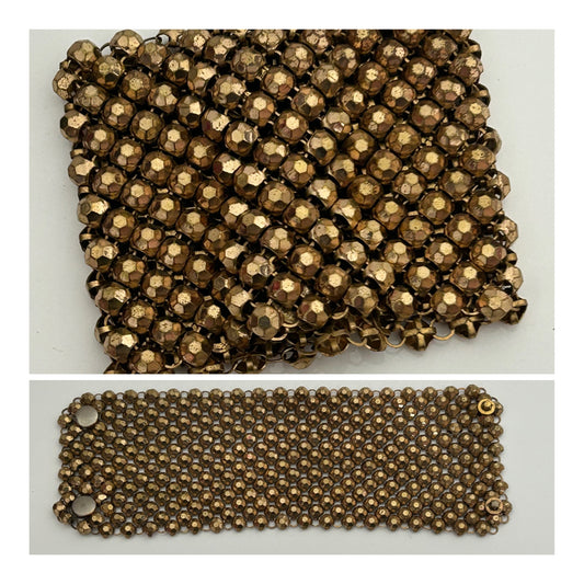 Vintage Dark Gold Tone Mixed Metal Multi Faceted Mesh Wide Cuff Style  Bracelet