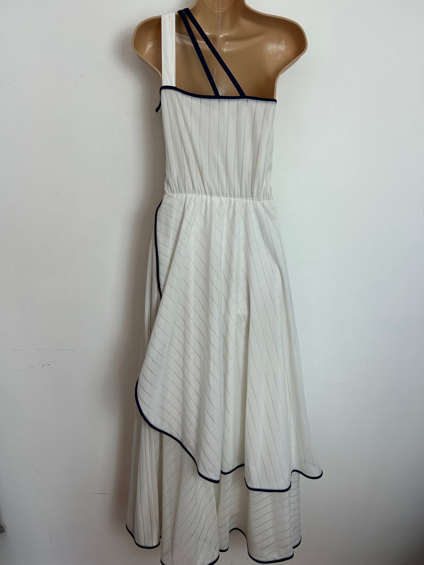 Vintage 1970s UK Size 8 Cute White Triple Shoulder Strap Summer Boho Maxi Dress