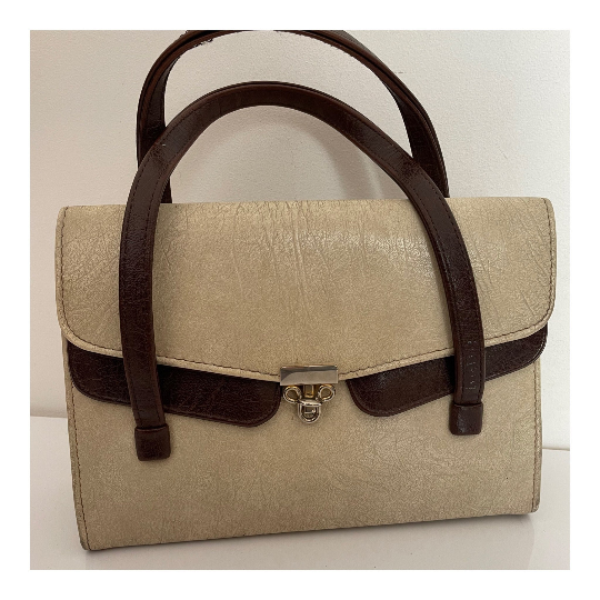 Vintage 1960s Weymouth American Made In England Cream & Brown Over Arm Kelly Handbag