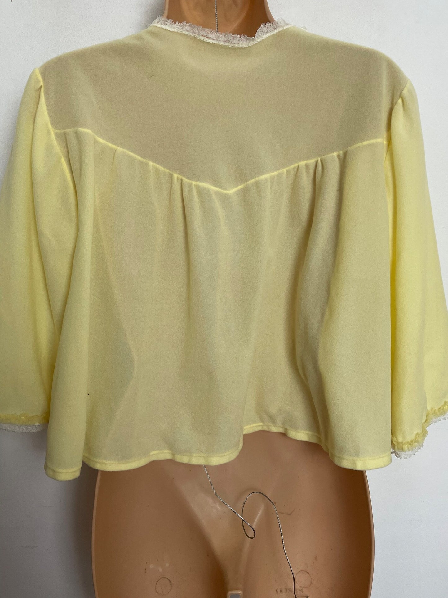 Vintage 1960s UK Size 12-14 Pretty Lemon Bri-Nylon Lace & Ruffle Trim Detail Bed Jacket By Brettles