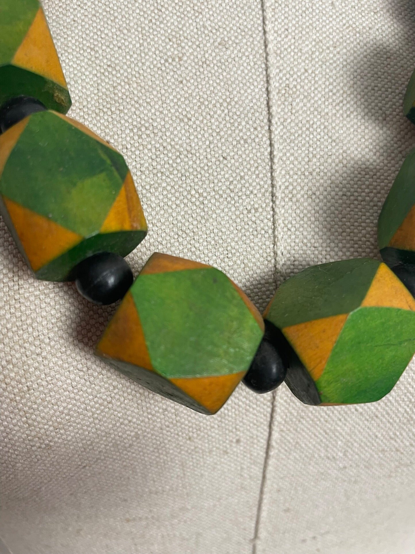 Charity Listing For Shout Aloud - Gorgeous Handmade Bohemian Hippy Artisan Balinese Chunky Green & Yellow Wooden Bead Statement Necklace