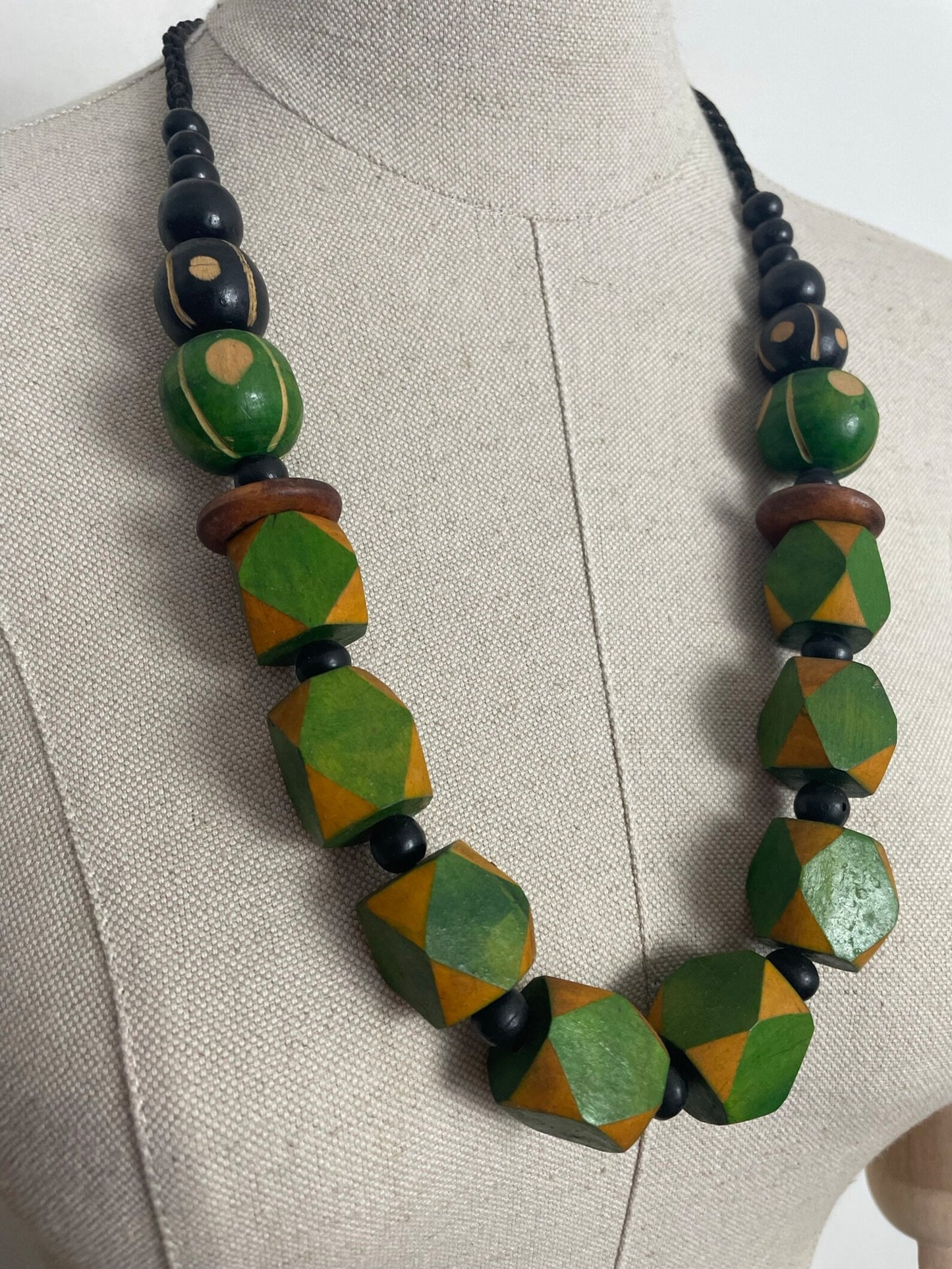 Charity Listing For Shout Aloud - Gorgeous Handmade Bohemian Hippy Artisan Balinese Chunky Green & Yellow Wooden Bead Statement Necklace