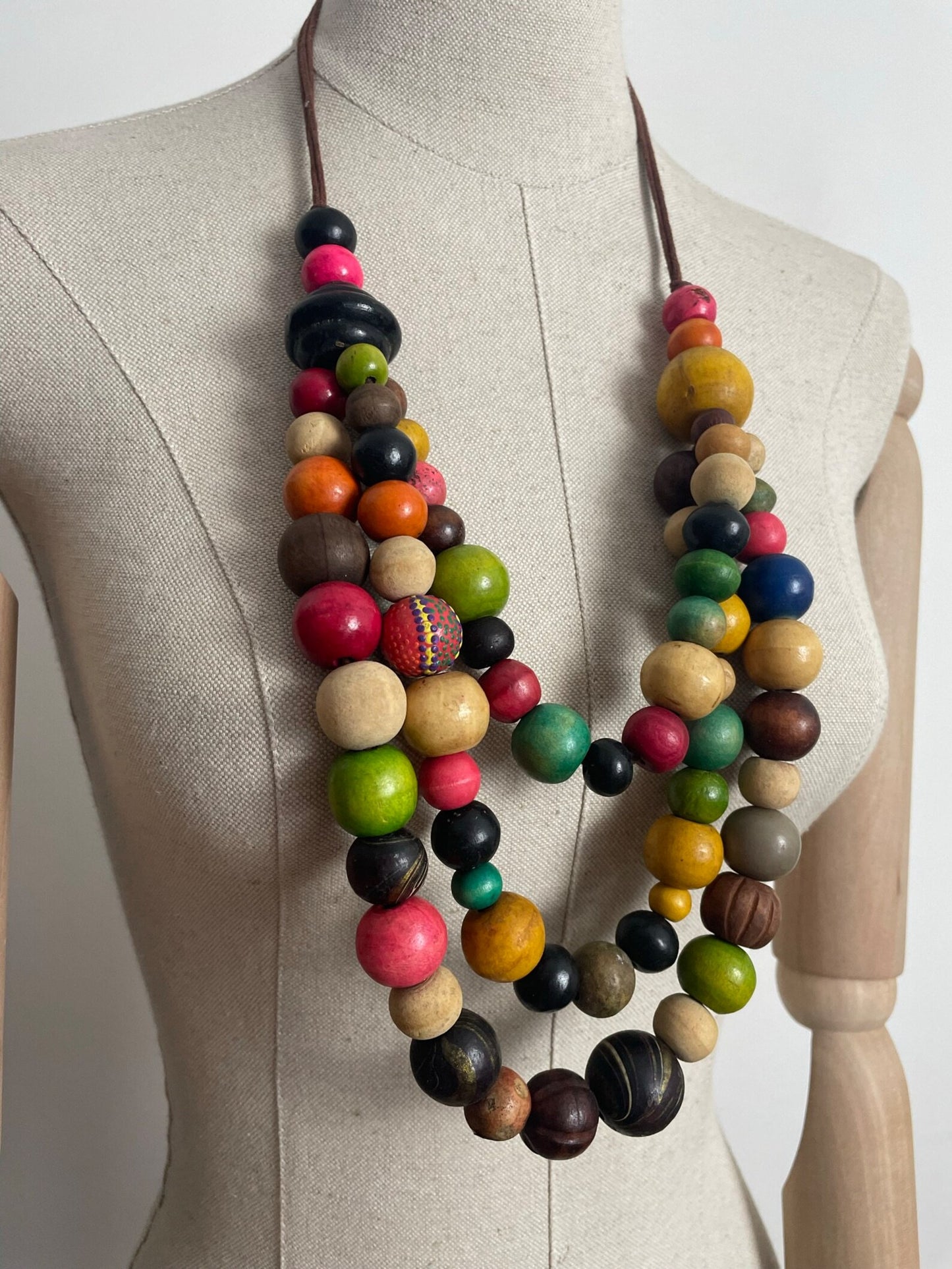 Charity Listing For Shout Aloud - Gorgeous Handmade Bohemian Hippy Artisan Balinese Chunky Triple Strand Wooden Bead Statement Necklace