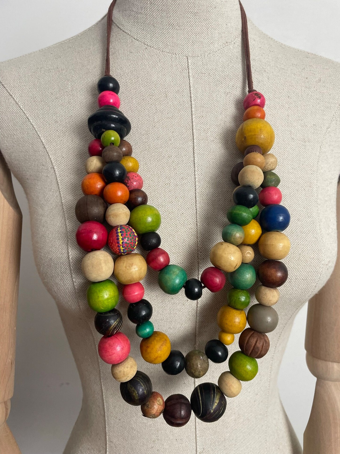 Charity Listing For Shout Aloud - Gorgeous Handmade Bohemian Hippy Artisan Balinese Chunky Triple Strand Wooden Bead Statement Necklace