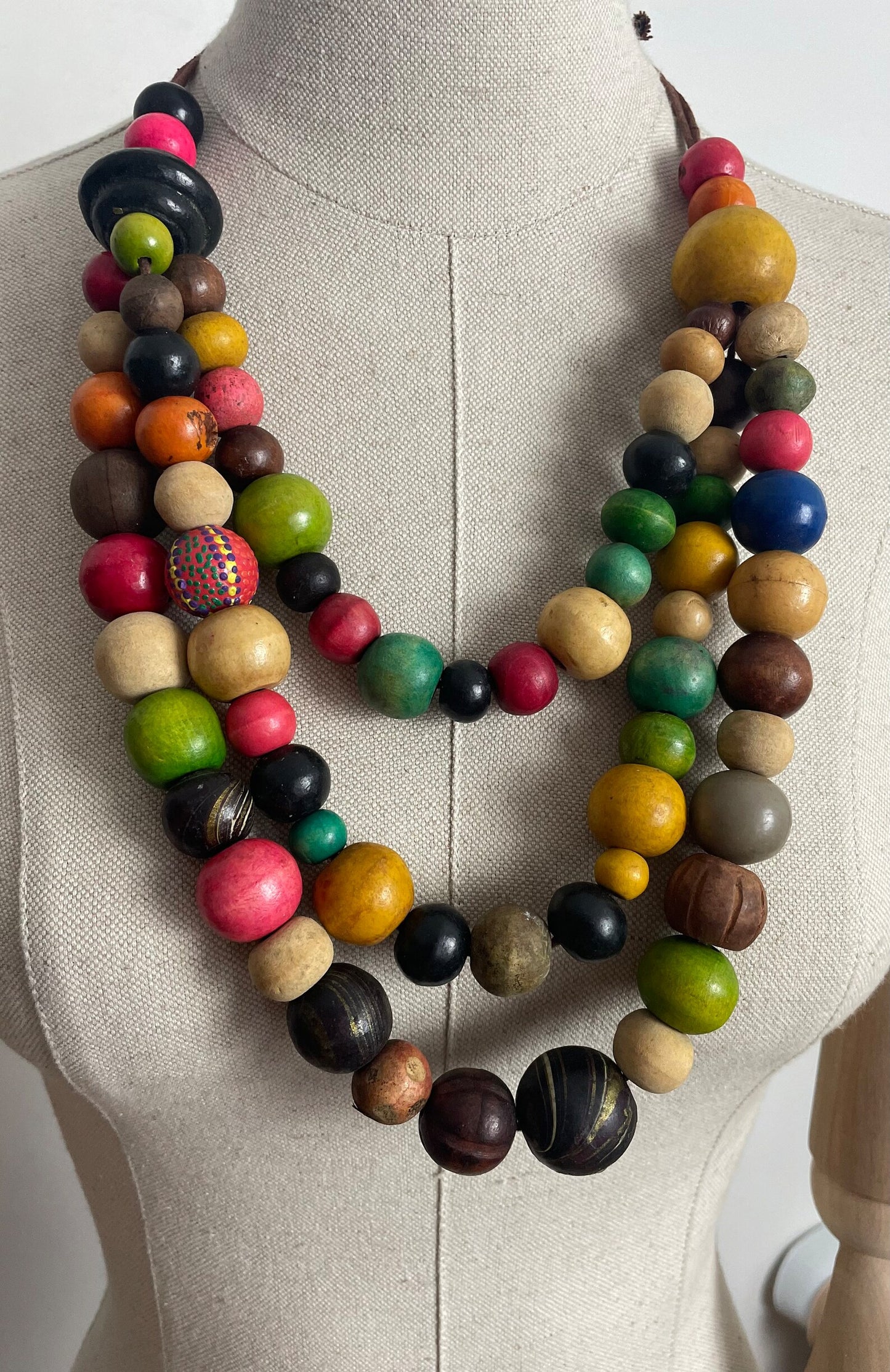 Charity Listing For Shout Aloud - Gorgeous Handmade Bohemian Hippy Artisan Balinese Chunky Triple Strand Wooden Bead Statement Necklace