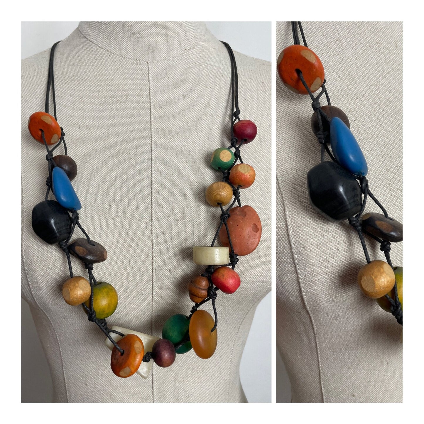 Charity Listing For Shout Aloud - Handmade Boho Bohemian Artisan Balinese Chunky Wood & Resin Bead Statement Necklace