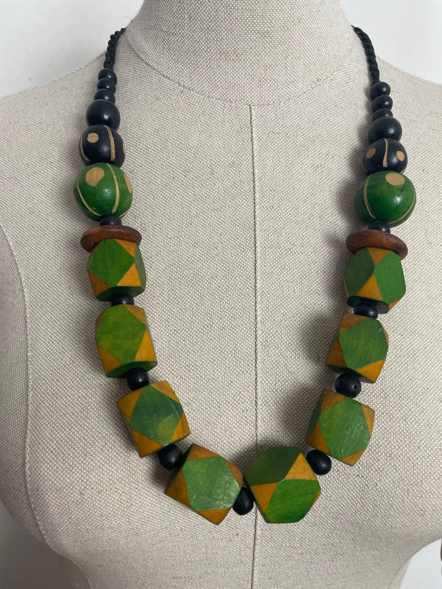 Charity Listing For Shout Aloud - Gorgeous Handmade Bohemian Hippy Artisan Balinese Chunky Green & Yellow Wooden Bead Statement Necklace