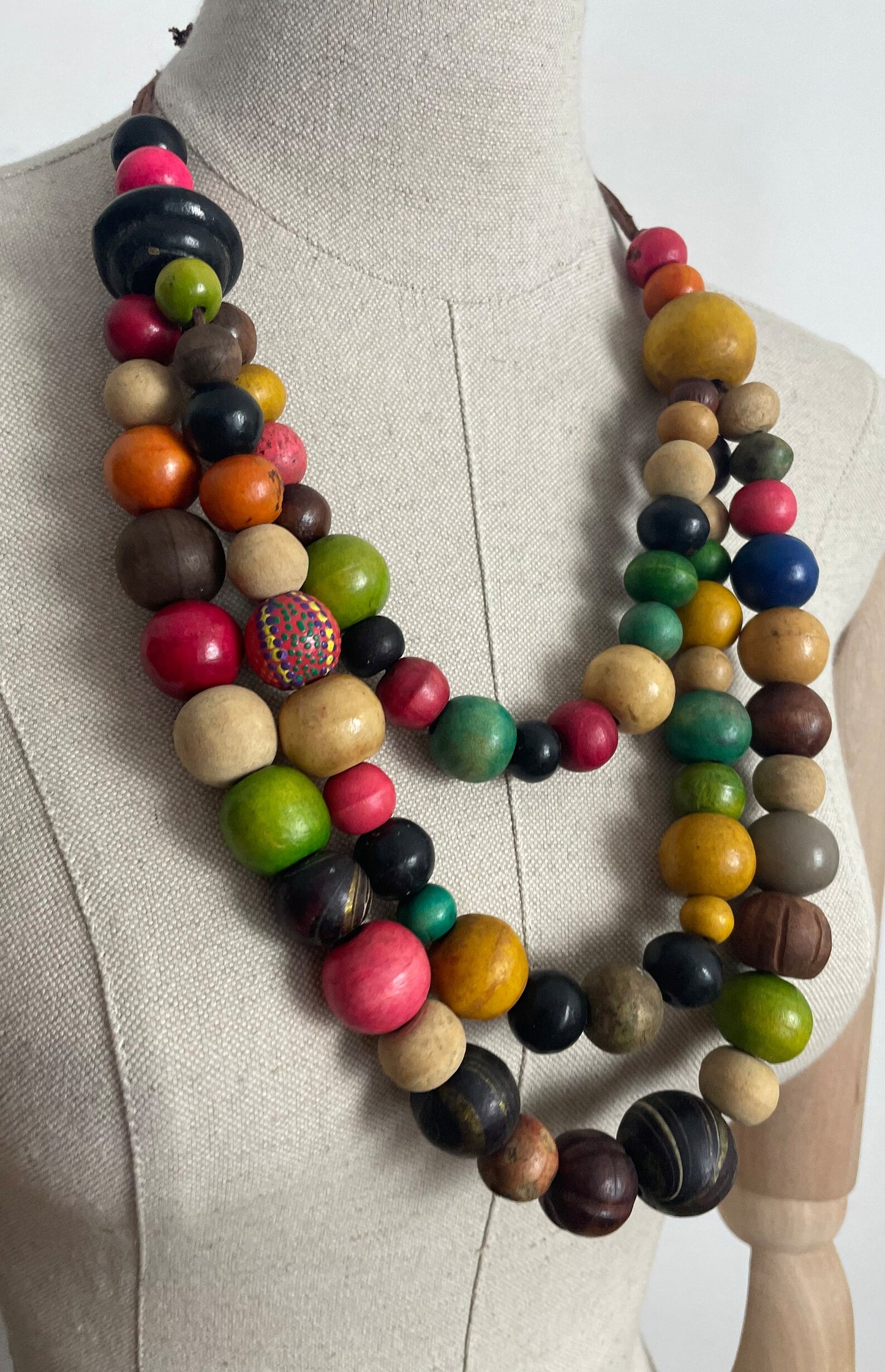 Charity Listing For Shout Aloud - Gorgeous Handmade Bohemian Hippy Artisan Balinese Chunky Triple Strand Wooden Bead Statement Necklace