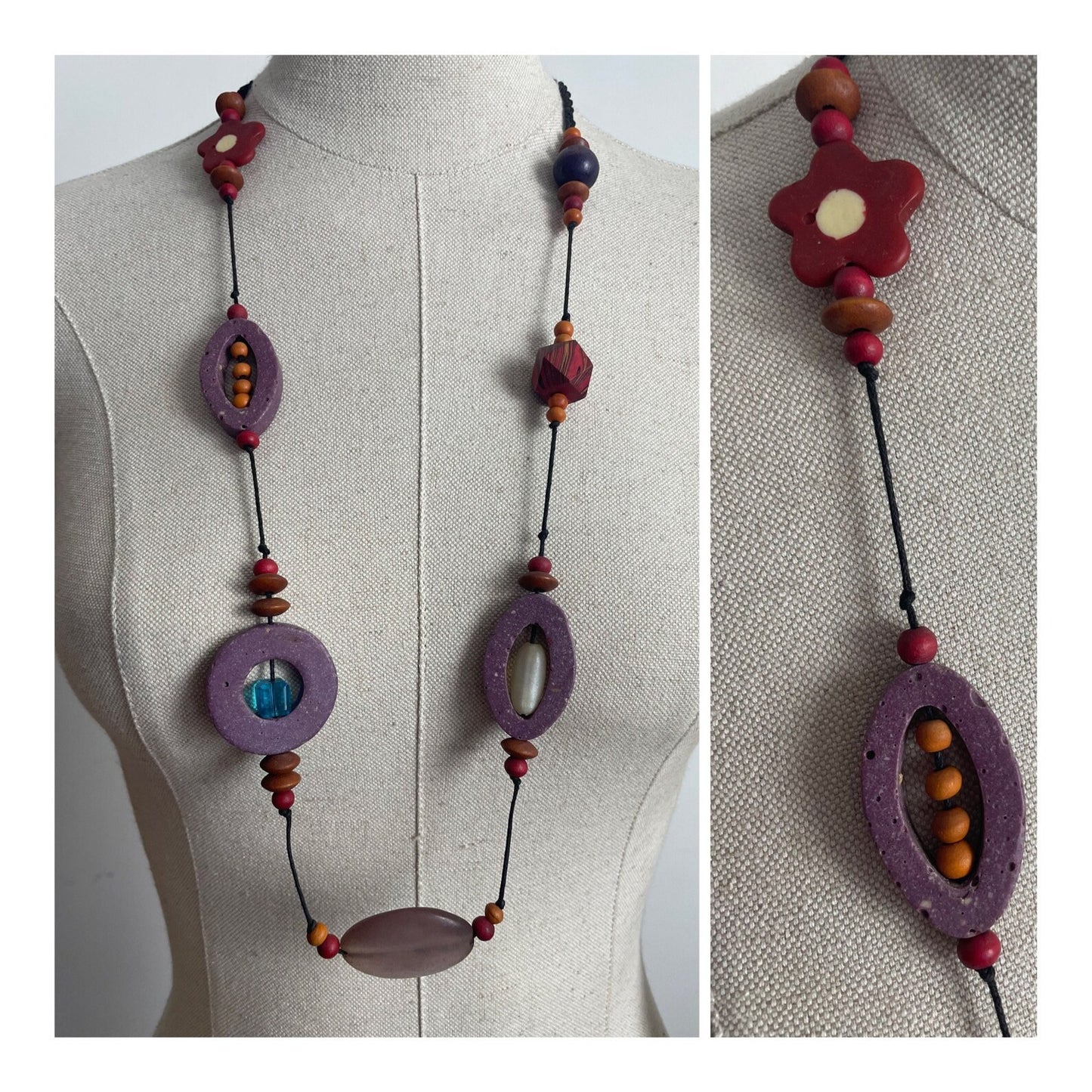 Charity Listing For Shout Aloud - Gorgeous Handmade Boho Bohemian Hippy Artisan Balinese Long Resin & Wooden Bead Statement Necklace