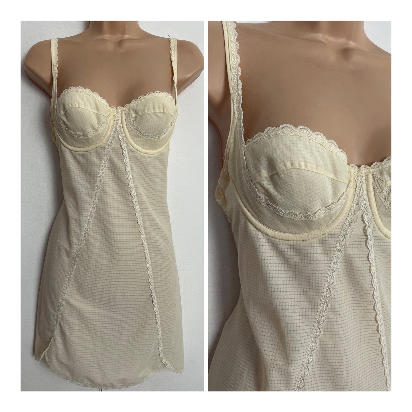 Vintage 1960s TRIUMPH UK Size 36A Cream Underwired Part Bra Part Slip