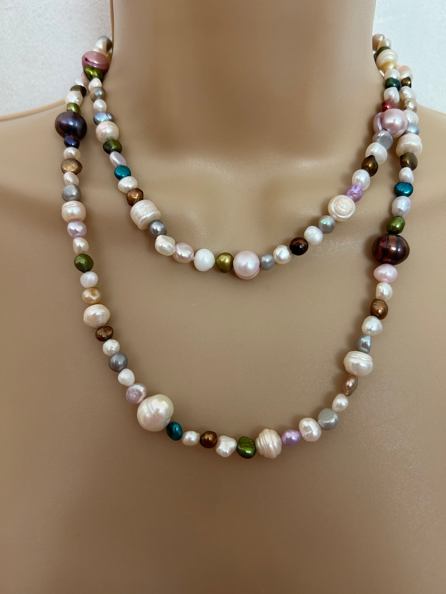 Gemoporia TGGC Gorgeous Freshwater Multicolour And White Freshwater Pearl Single Strand Necklace