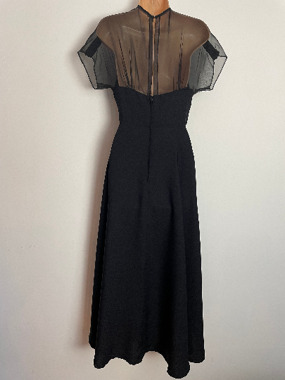 Vintage 1970s UK Size 4-6 Garbo Melbourne Beautiful Black Satin Back Crepe Sequin & Braid Evening Occasion Maxi Dress