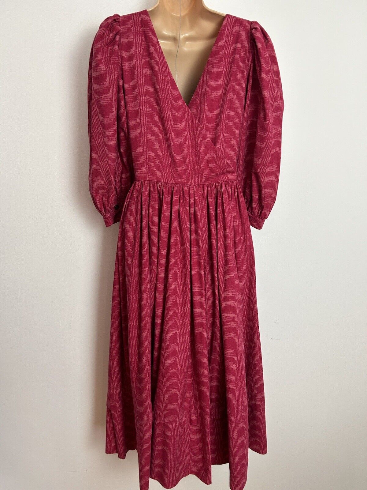 Vintage 1980's LAURA ASHLEY UK Size 10 (14 On Label) Made In Rep Of Ireland Dark Pink Midi Dress