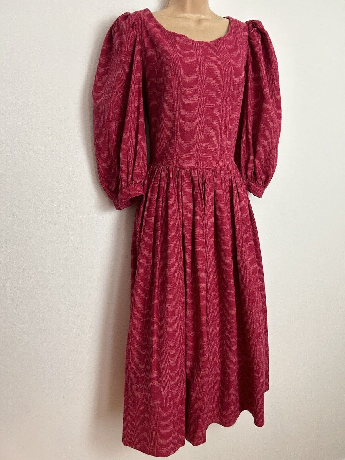 Vintage 1980's LAURA ASHLEY UK Size 10 (14 On Label) Made In Rep Of Ireland Dark Pink Midi Dress